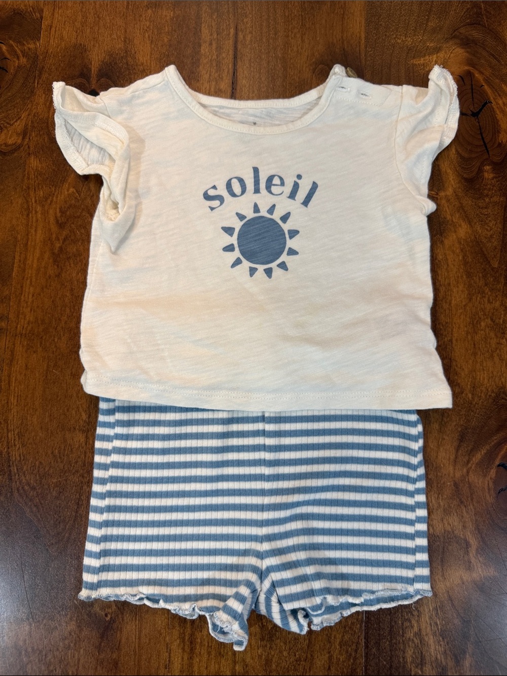cloud island White Top and Blue Striped Shorts Kids Matching Set